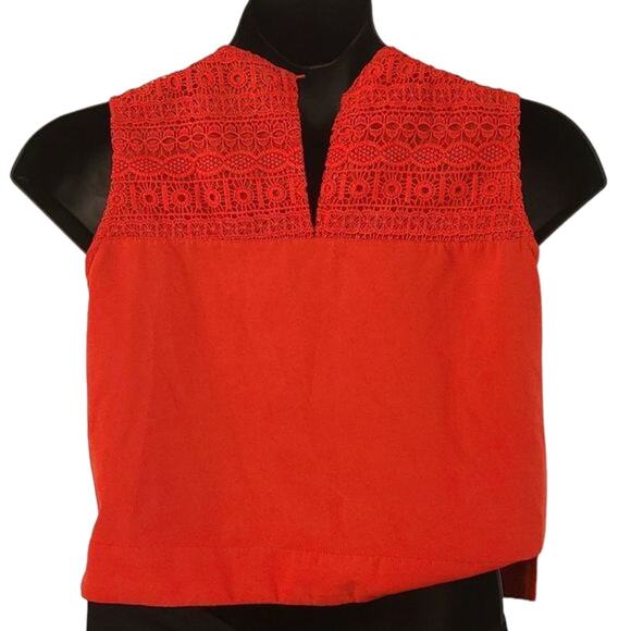 NYLA Lace Embellished Neckline Sleeveless Blouse - Size Large, Red - Picture 6 of 8